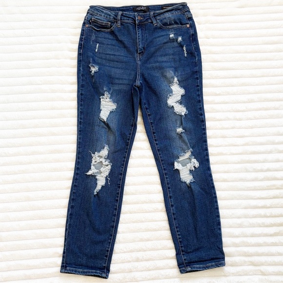 JUDY BLUE Jeans Boyfriend Fit Distressed High Waist 30 - Picture 1 of 13